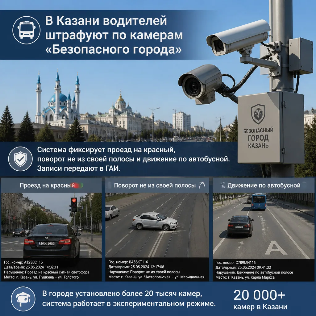 🚌 В Казани водителей штрафуют по камерам «Безопасного города»