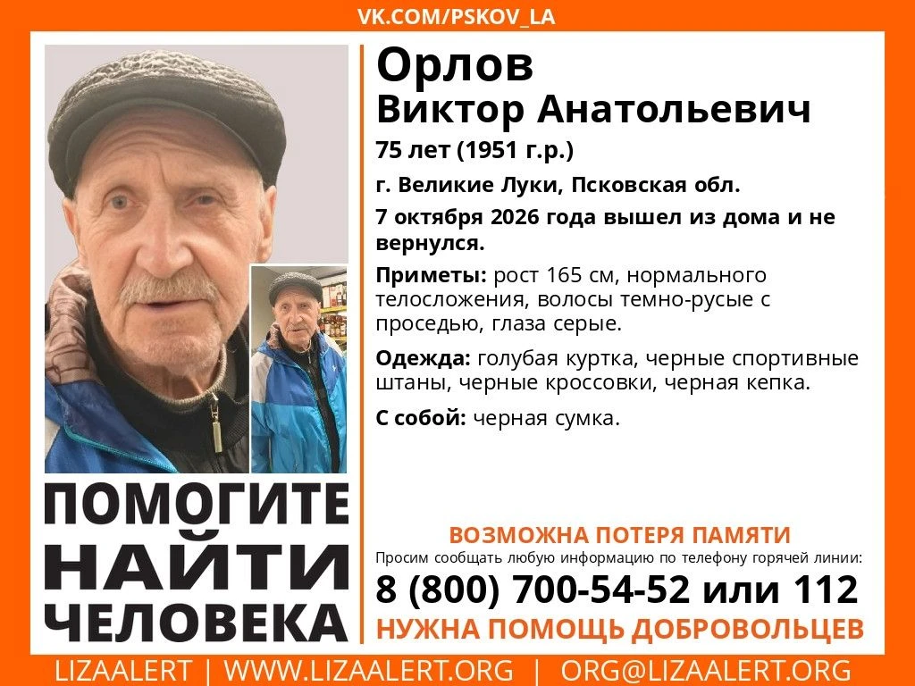 ❗️Страдающего от потери памяти пенсионера разыскивают в Великих Луках