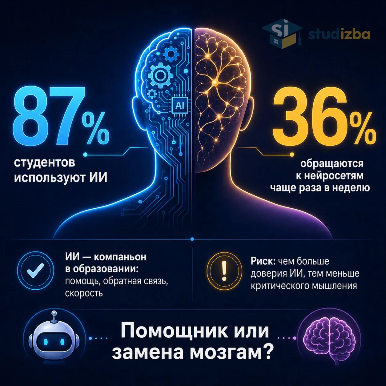 8️⃣7️⃣% студентов уже используют ИИ в учёбе 🤖. Такие цифры приводят эксперты АНО «Цифр...