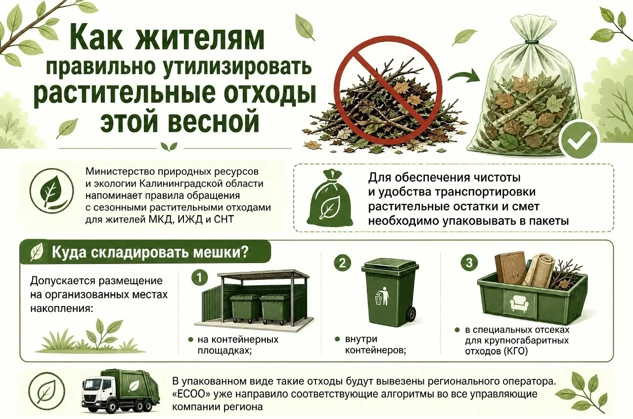 Жителям Зеленоградска напомнили, как правильно утилизировать растительные отходы