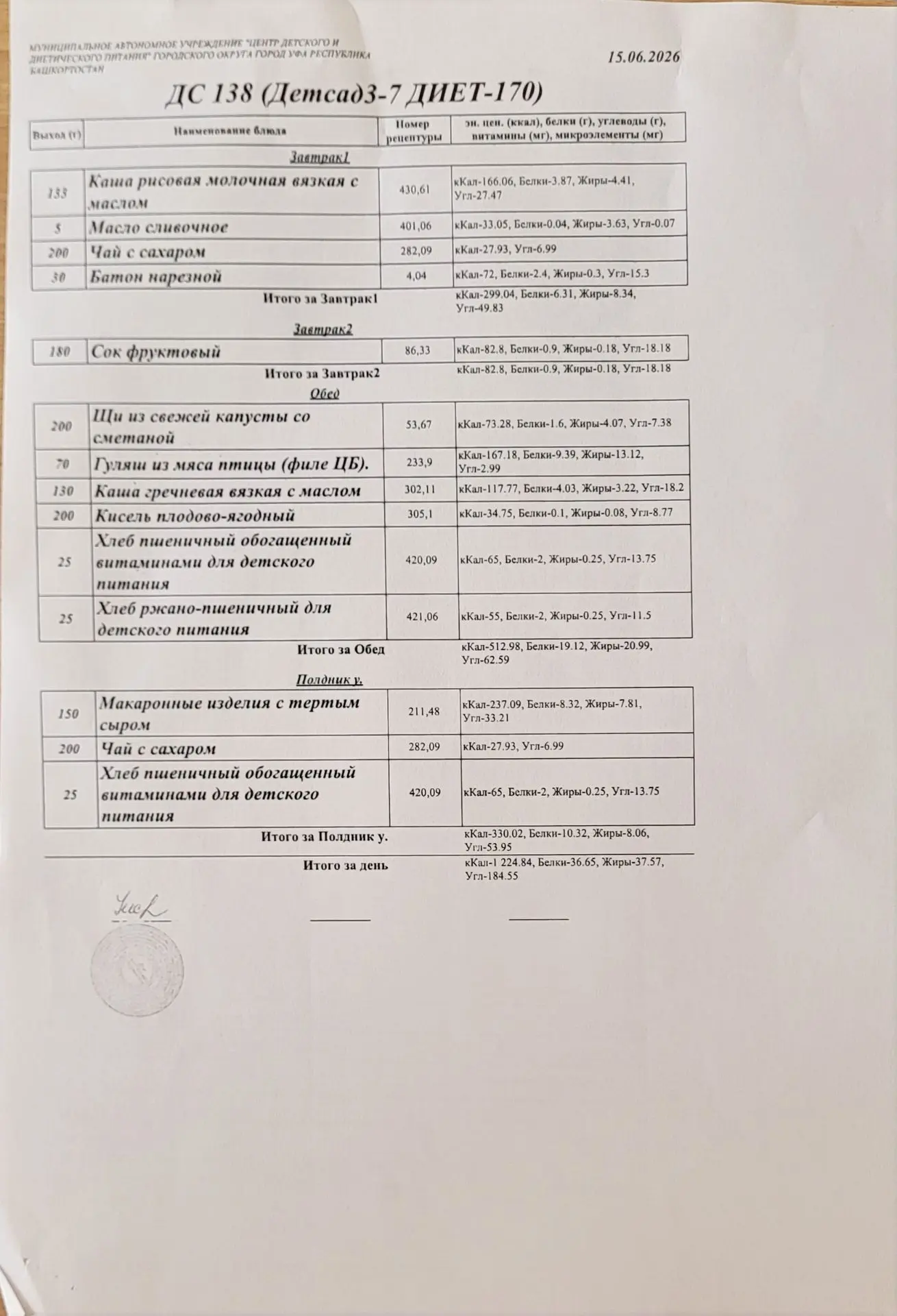 Меню на 15 июня 2026
Приятного аппетита