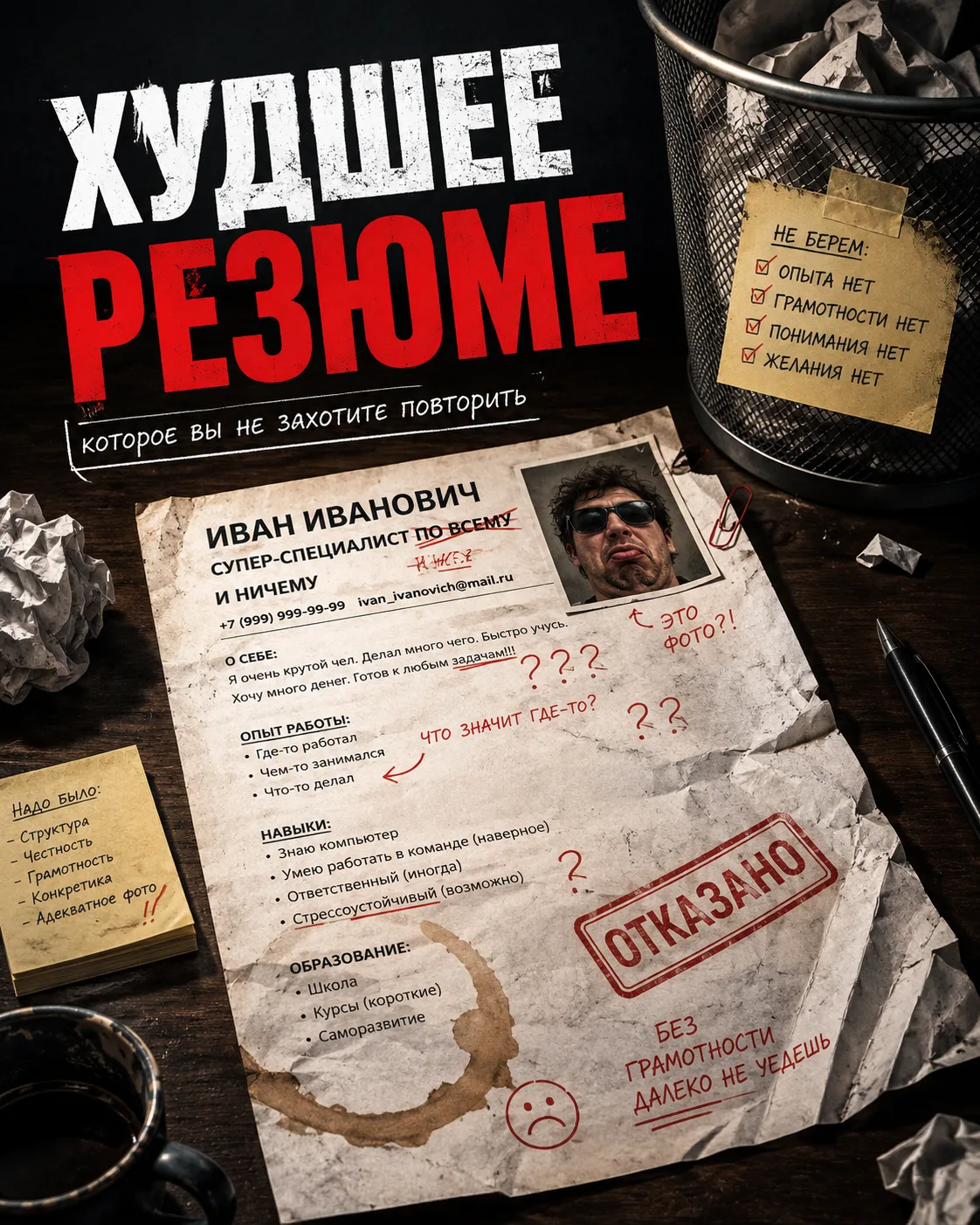 80% людей не умеют составлять РЕЗЮМЕ, как итог у них: рынок плохой, работы нет.