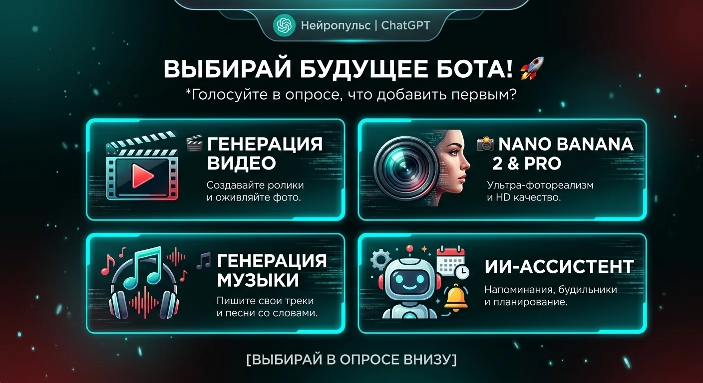 ​⚡️ Что добавим в бота следующим? Решаете вы!  ​Нас уже почти 1300, бот летает, а мы готовим масштаб