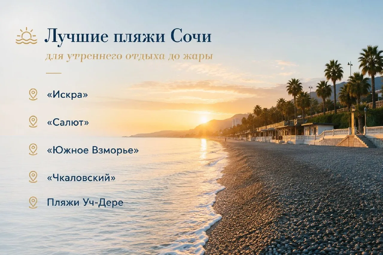 Лучшие пляжи Сочи для утреннего отдыха до жары

Есть особая магия в море до 9 утра. Воздух ещё свежи