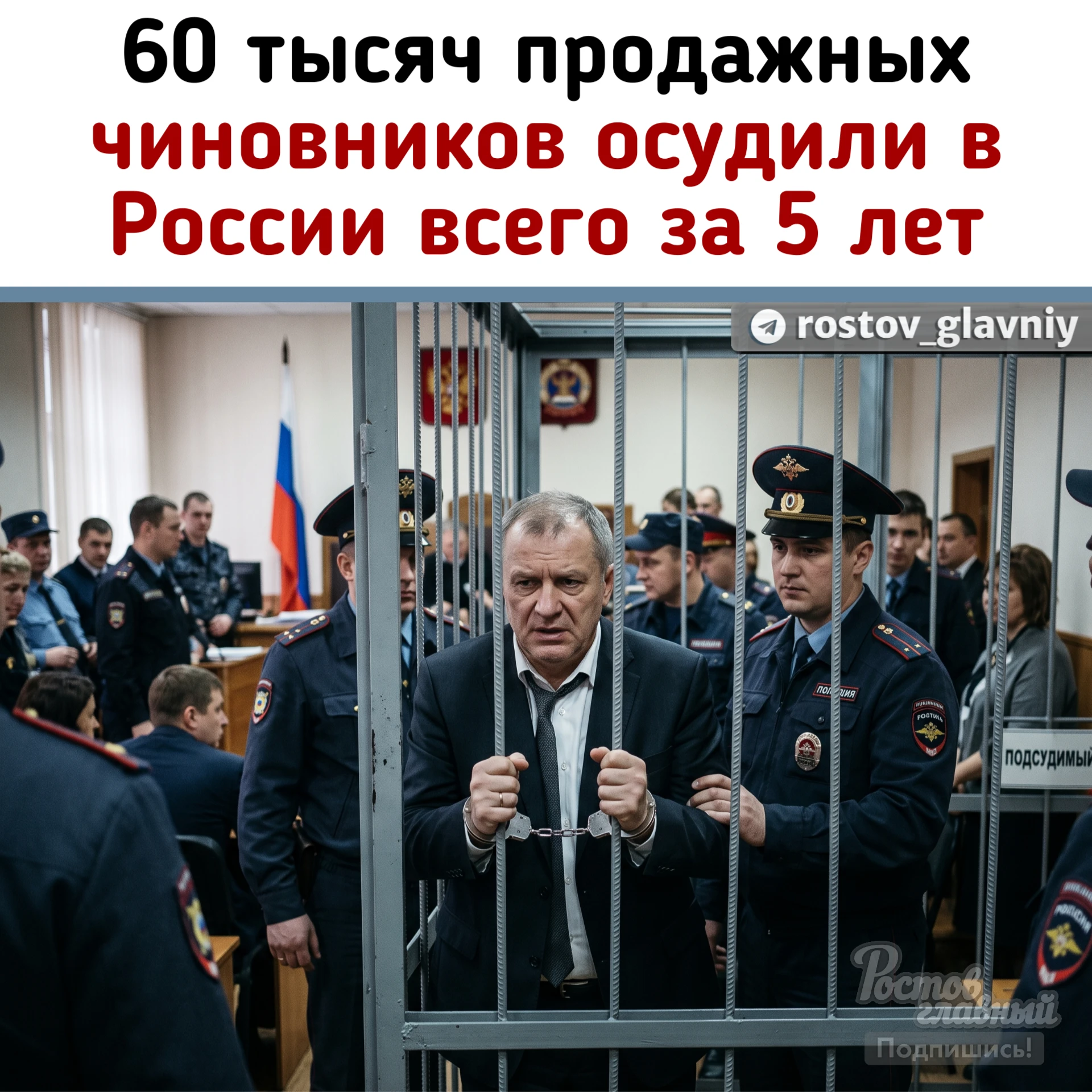👮‍ Более 60 тысяч коррумпированных чиновников осудили в России всего за 5 лет!