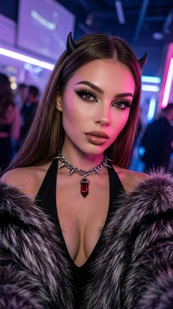 Розовый нуар 🖤  9:16, alt-goth / e-girl glam.Close-up селфи, ракурс сверху, ночная атмосфера.Длинные