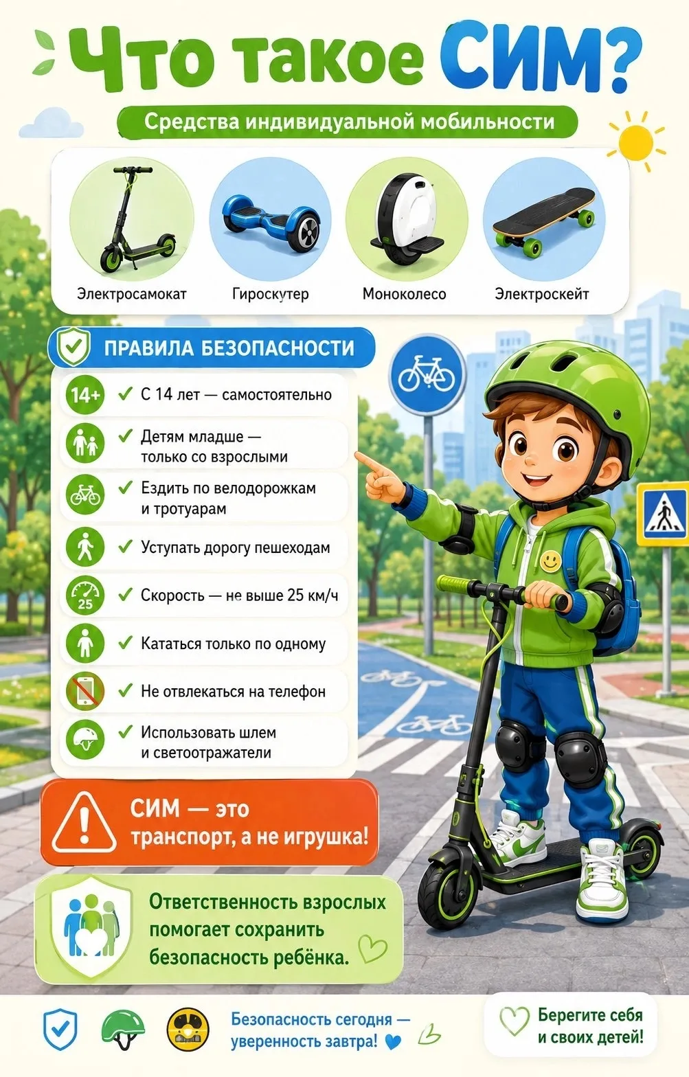 🚲 Что такое СИМ?
СИМ — это Средства Индивидуальной Мобильности! Это электросамокаты, гироскутеры, м