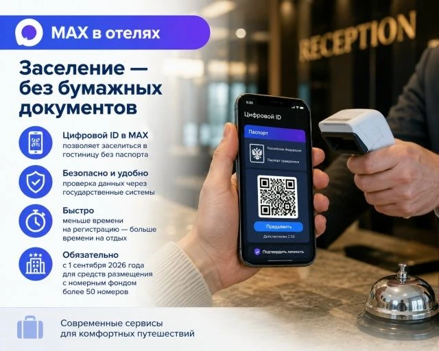 ✅ Заселиться в гостиницы теперь можно с использованием Цифрового ID в мессенджере МАКС