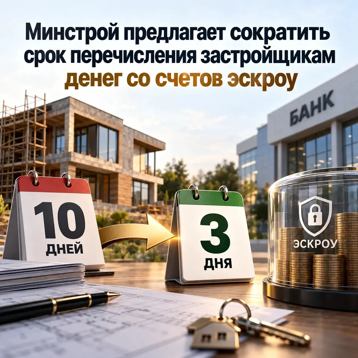 ⚡️⚡️ Минстрой предлагает сократить срок перечисления застройщикам денег со счетов эскро...