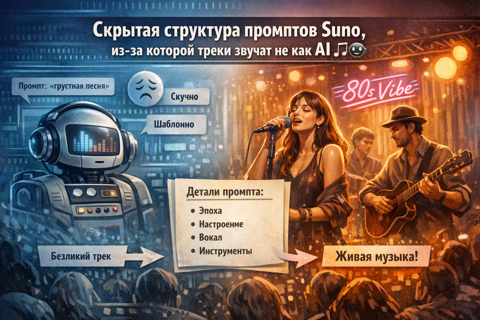 Скрытая структура промптов Suno, из-за которой треки звучат не как AI 🎵🤖