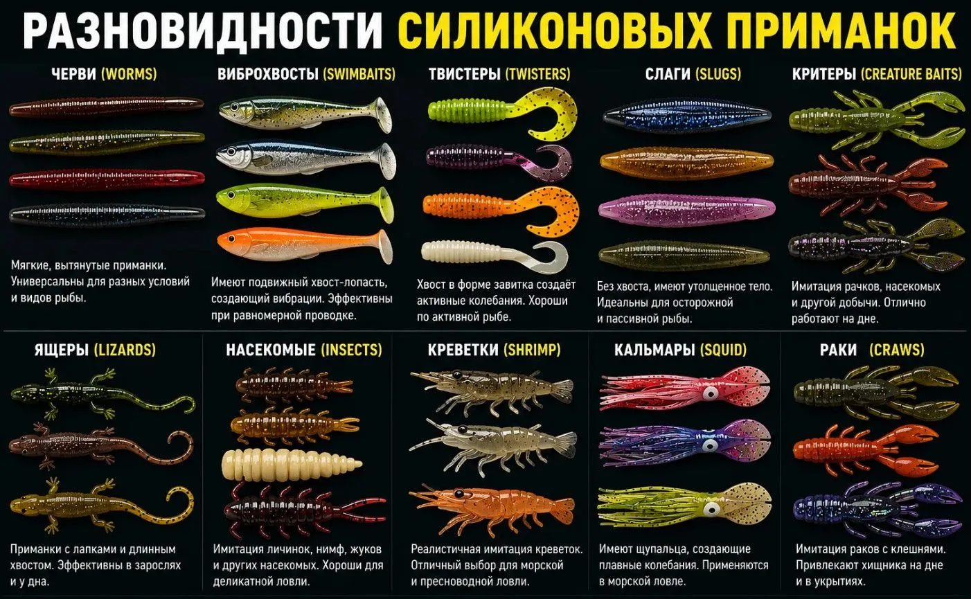 Разновидности силиконовых приманок