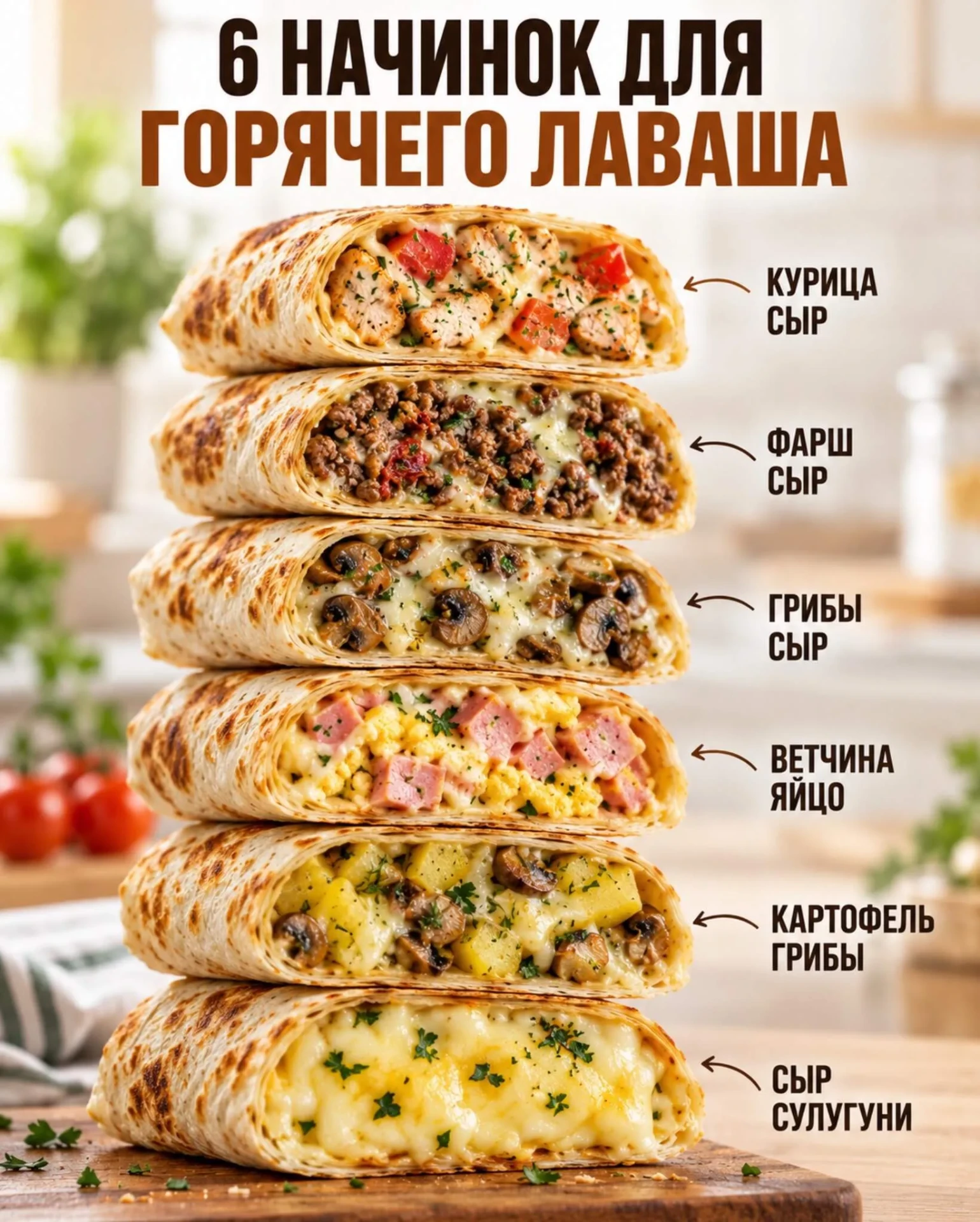 6 простых начинок для горячего лаваша 🌯