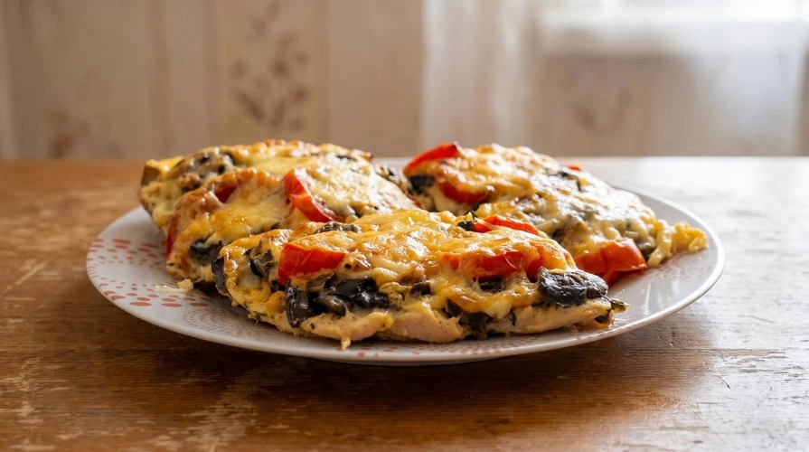 Куриное филе под сырно-грибной шапочкой
Сочное куриное филе, запечённое под шапкой из шампиньонов, ч