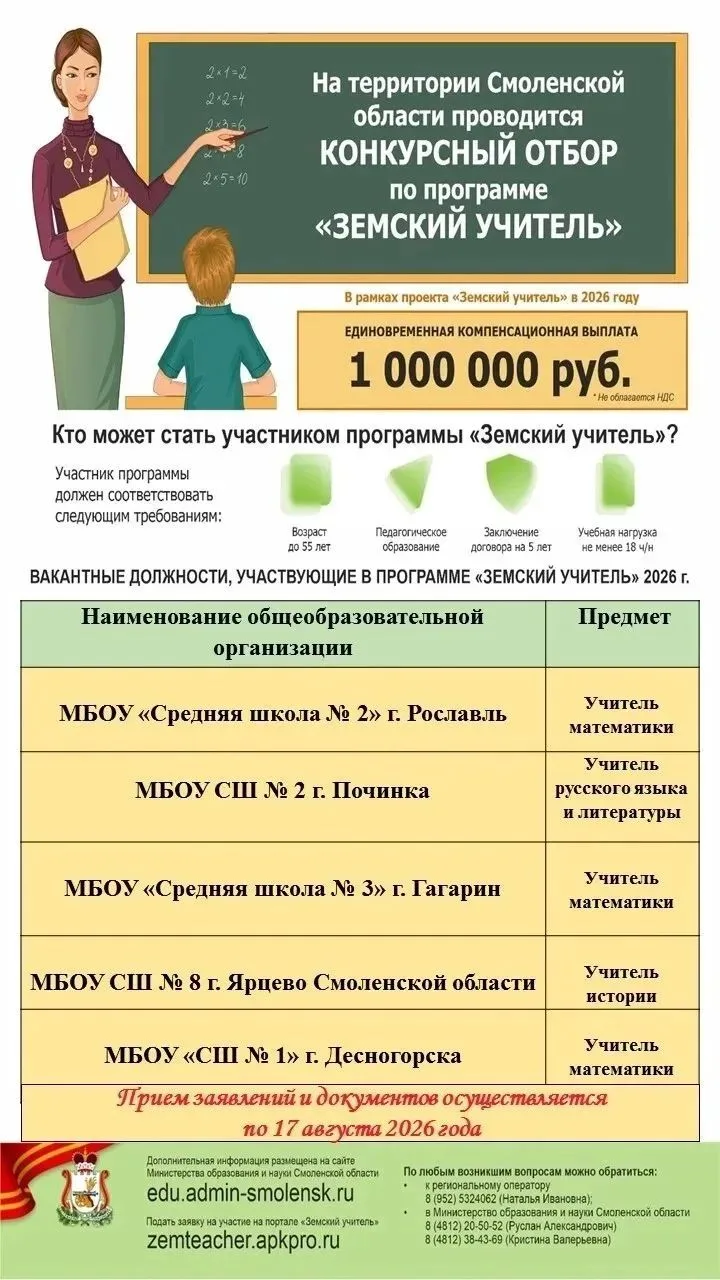 Министерством образования и науки Смоленской области объявлен дополнительный конкурсный...