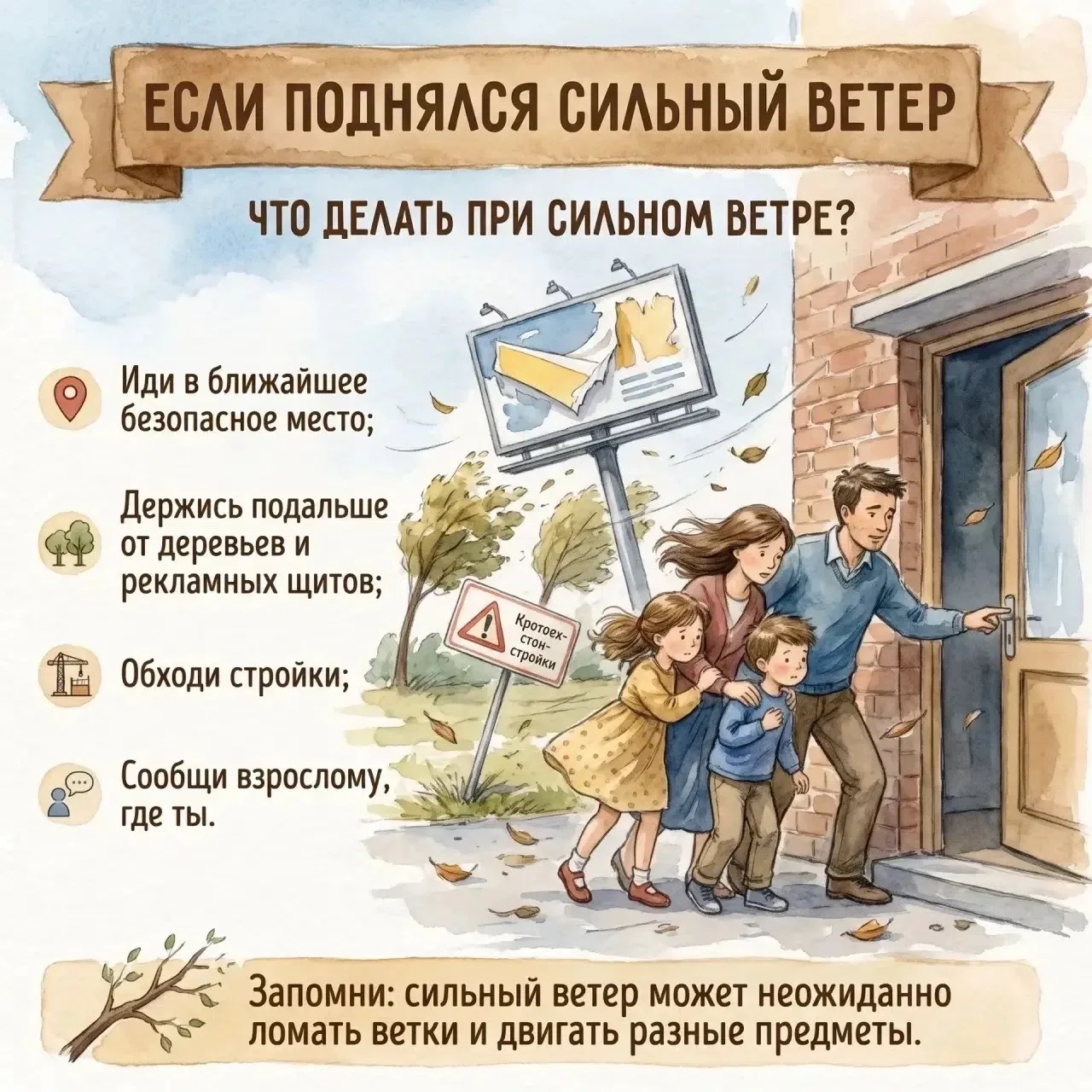 🤓 БЕРЕГИТЕ СЕБЯ! 🤗

💨 Шквалистый ветер летом — не редкость. 
⁉️Знает ли ваш ребенок, как правильн