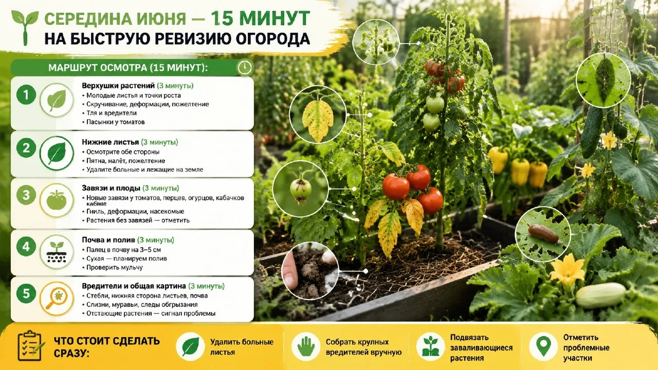 15 минут летом — и вы знаете, что не так в огороде.

Листья скручиваются, плоды желтеют, земля сухая