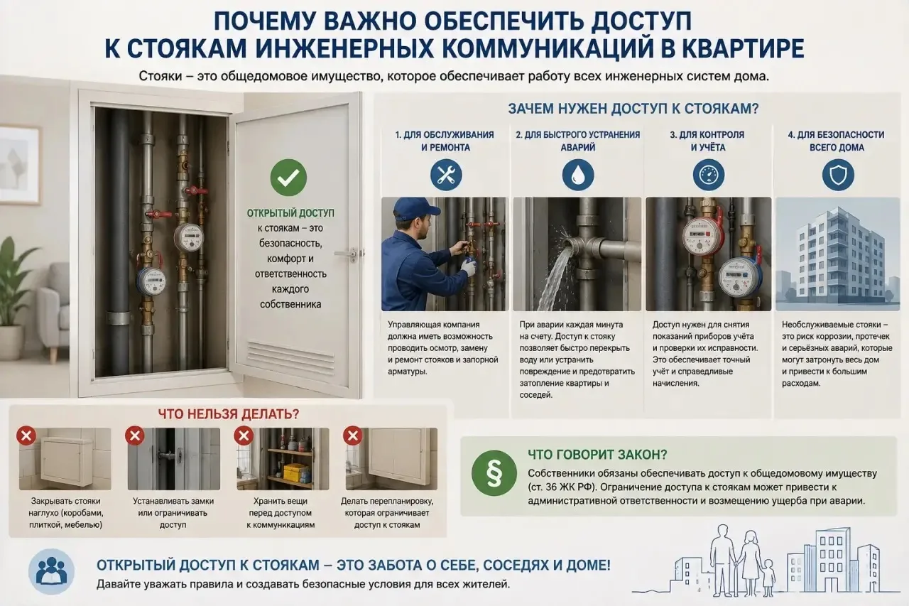 Почему важно обеспечить доступ к стоякам инженерных коммуникаций в квартире?