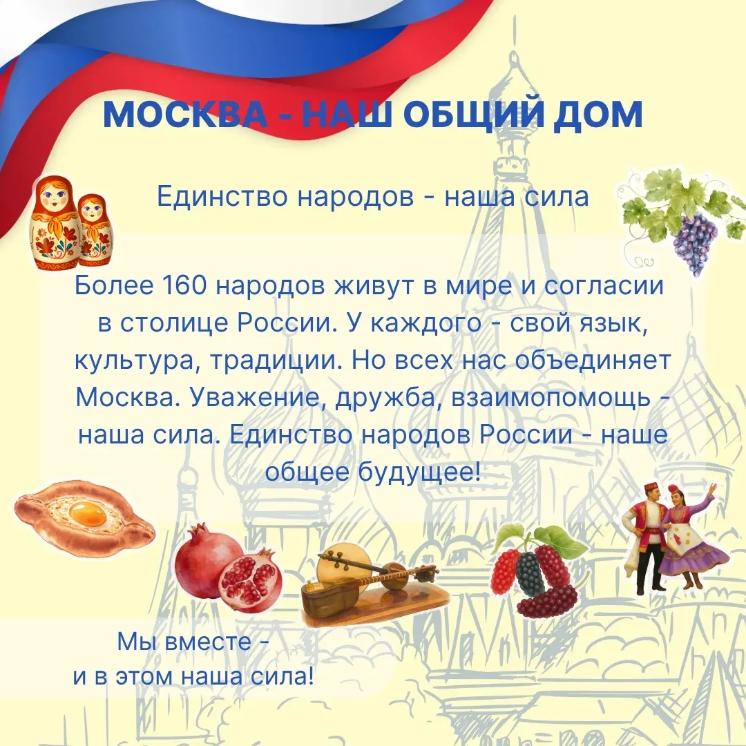 Рассказываем о народах нашей малой Родины  Москва — уникальный город, в котором в мире и согласии жи