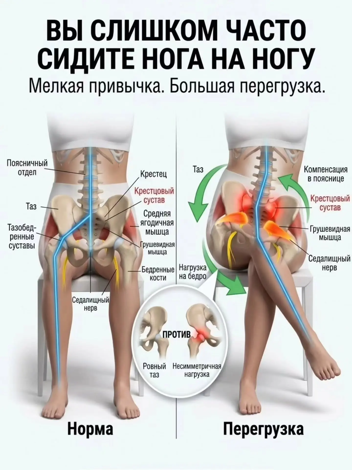 Дорогие, поза нога на ногу сама по себе не вредна.
