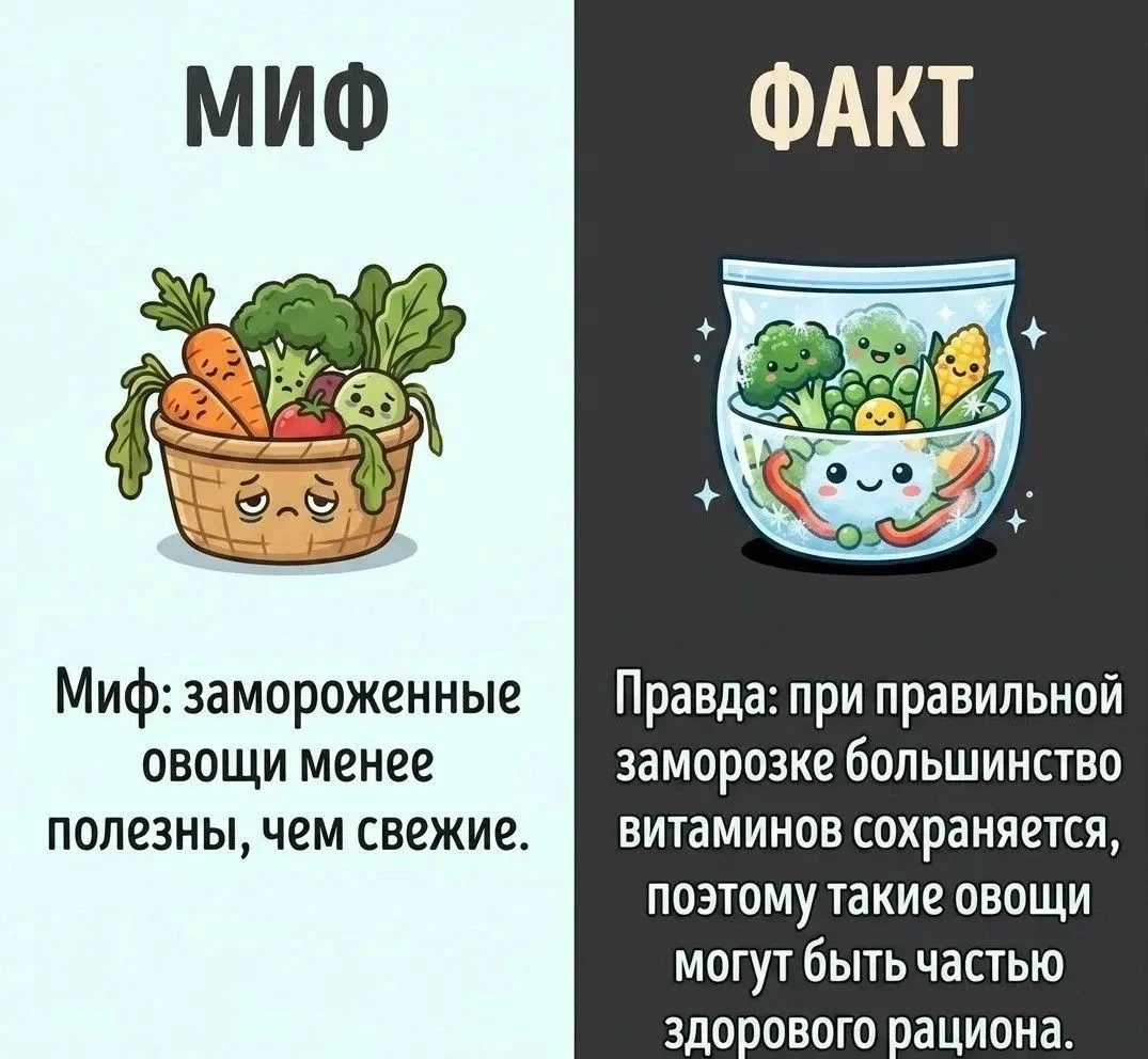 🚫Миф: "Замороженные овощи почти бесполезны - в них нет витаминов".