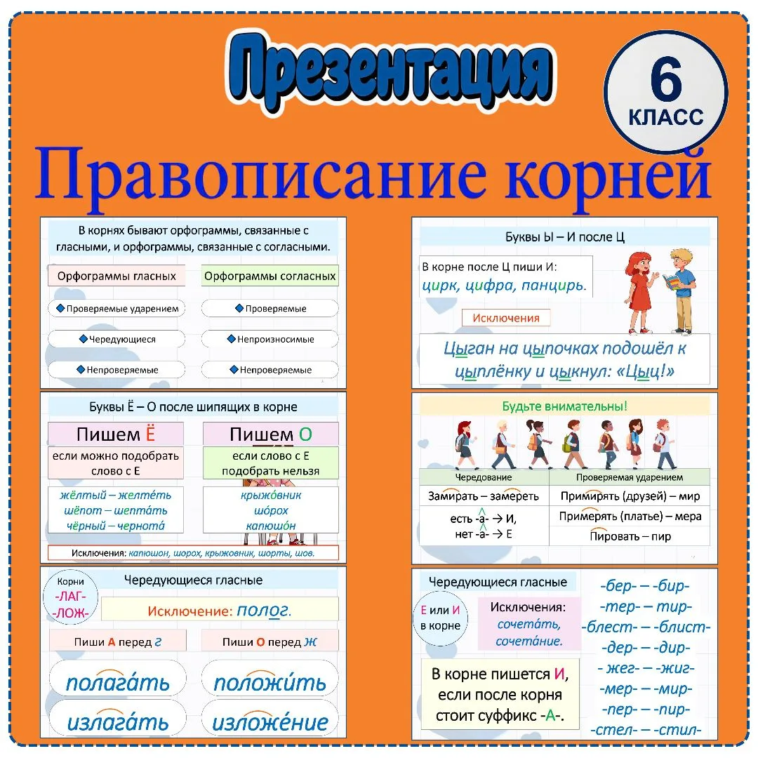 Презентация «Повторение. Правописание корней», 6 класс