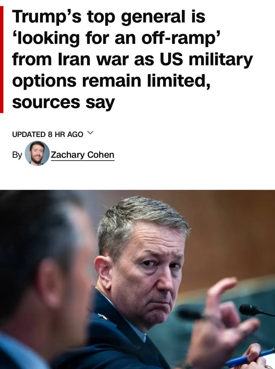 ⚡️Глава Объединённого комитета начальников штабов США призвал «найти выход из войны с И...