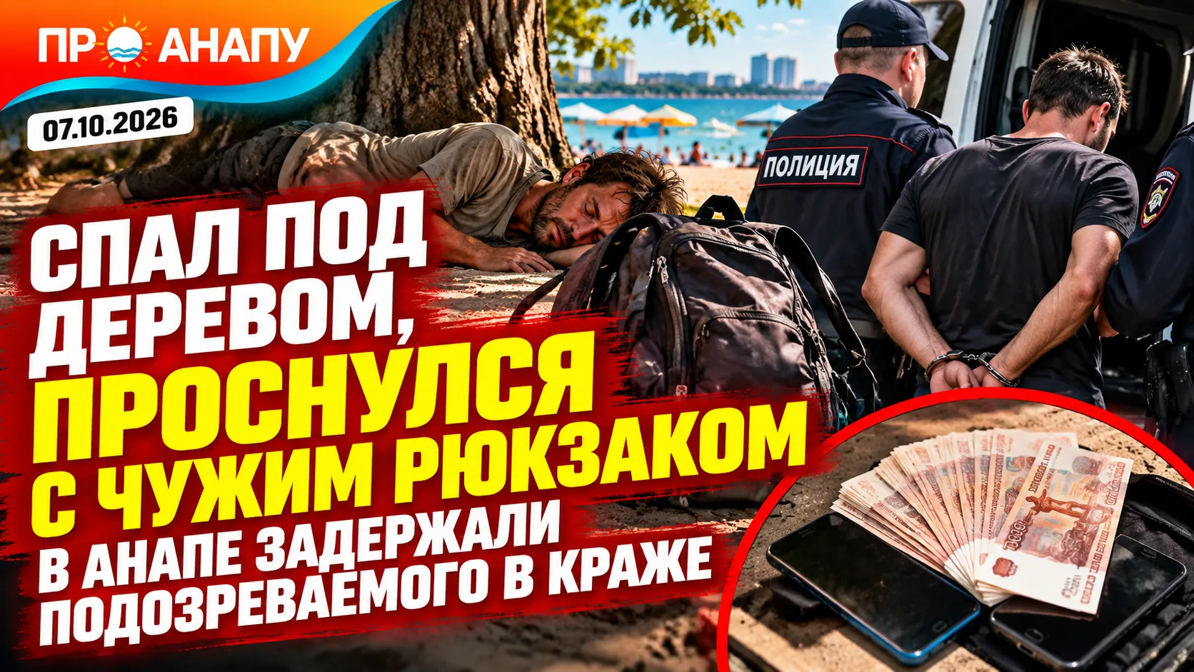 В Анапе задержали мужчину, укравшего рюкзак с деньгами и телефонами на 53 тысячи рублей