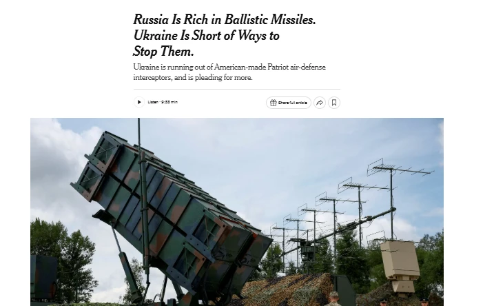 NYT: У Украины заканчиваются Patriot, а у России ракет еще много

В последние недели Россия все чаще
