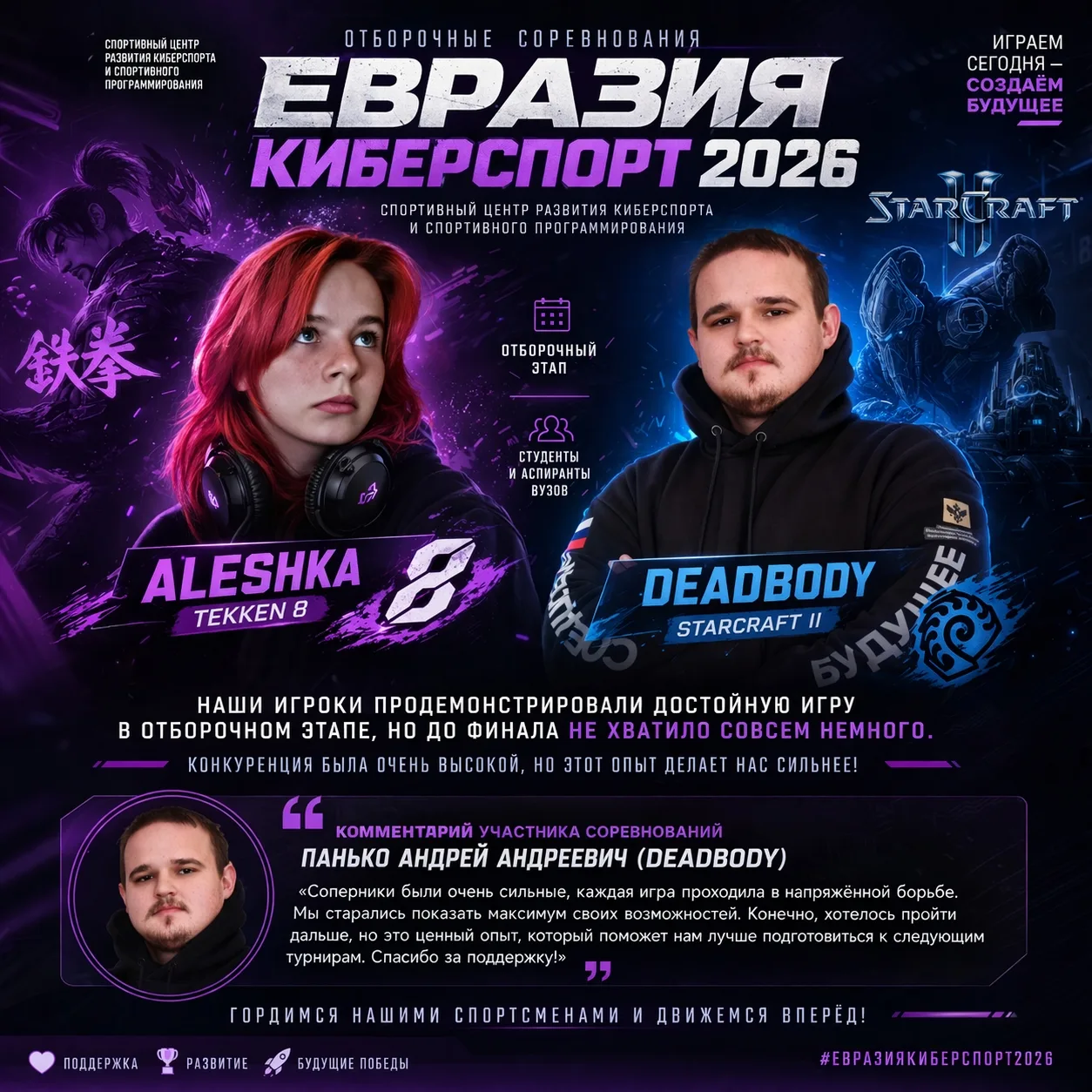 Спортсмены Спортивного центра развития киберспорта и спортивного программирования приня...