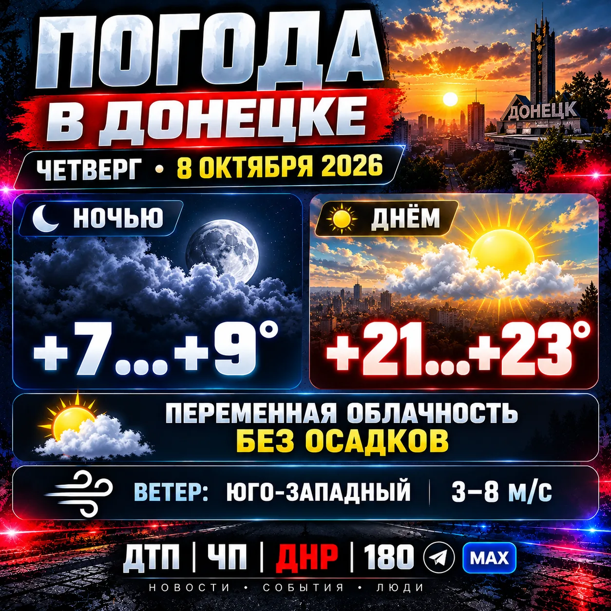 🌤 ПОГОДА В ДОНЕЦКЕ | 8 ОКТЯБРЯ 2026