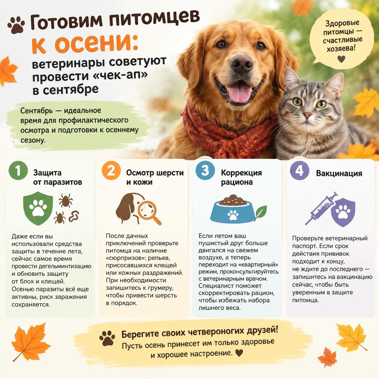🐾 Готовим питомцев к осени: ветеринары советуют провести «чек-ап» в сентябре