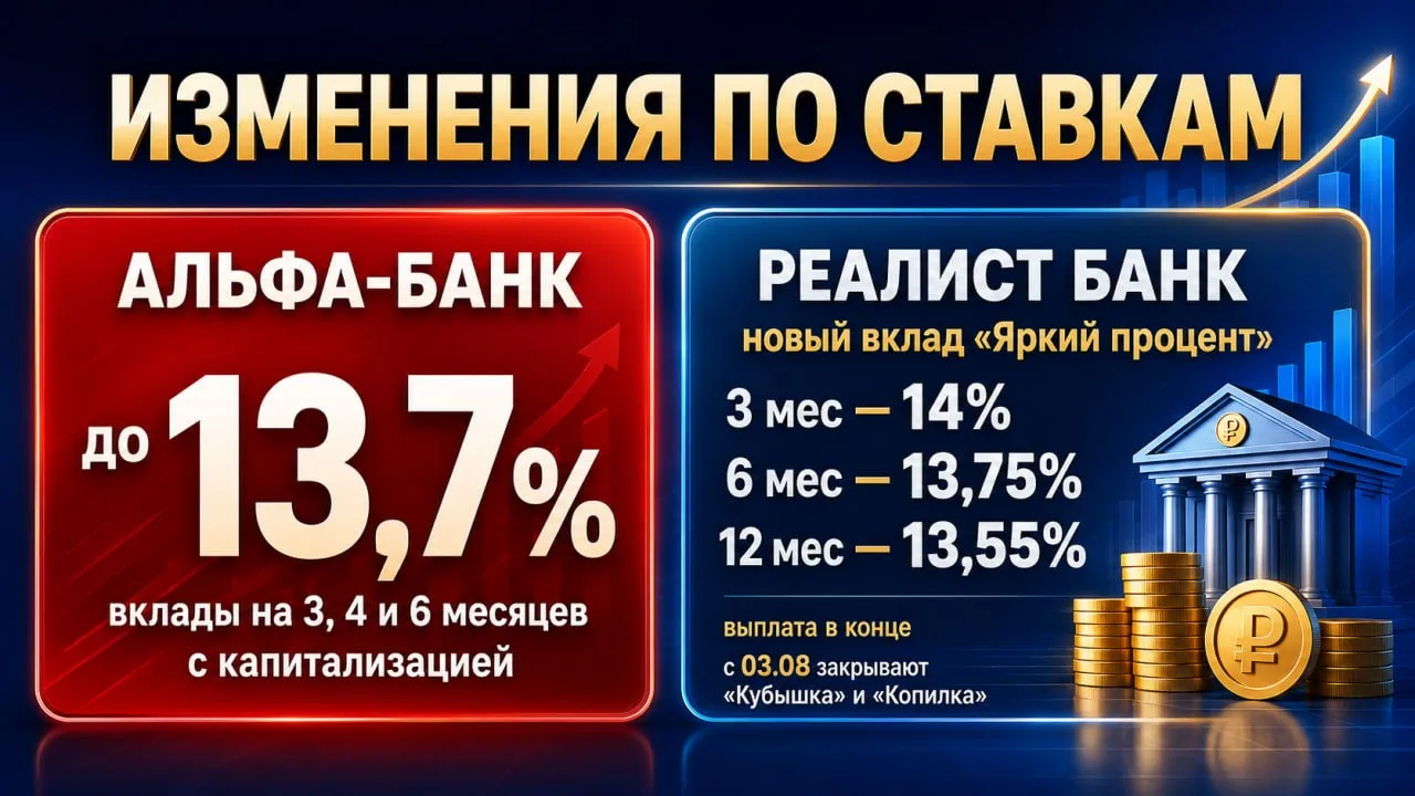 💯 Изменения по ставкам: банки снова повышают %

Замечены новые изменения по вкладам: Альфа-Банк нем