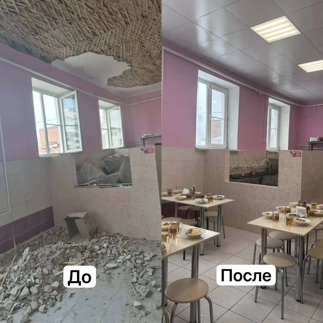 Недавно был с рабочим визитом в Динском районе. Потолок в пищеблоке СОШ №21 села Красносельское обва