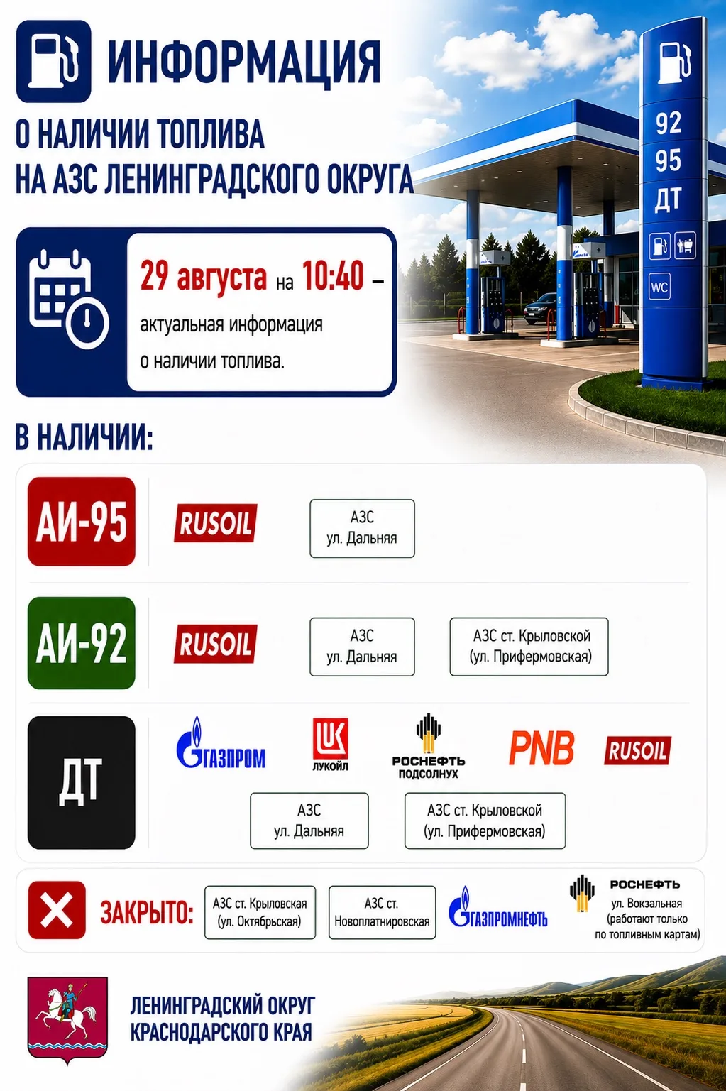 Внимание! АИ-95 закончился на всех АЗС Ленинградского округа.