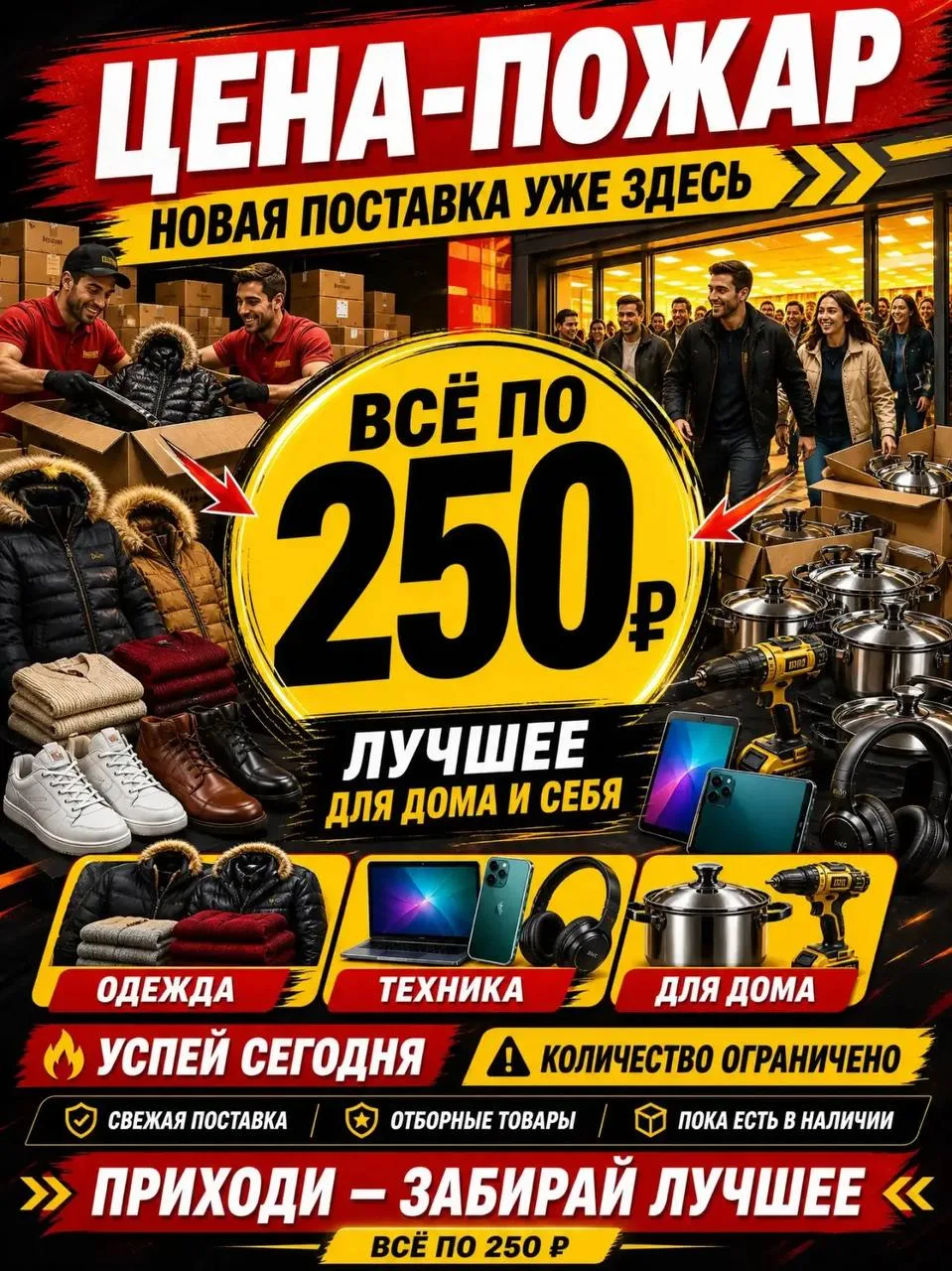 🚨 Сеть магазинов Базар, Склад, Discount Centre — завтра всё по 250₽