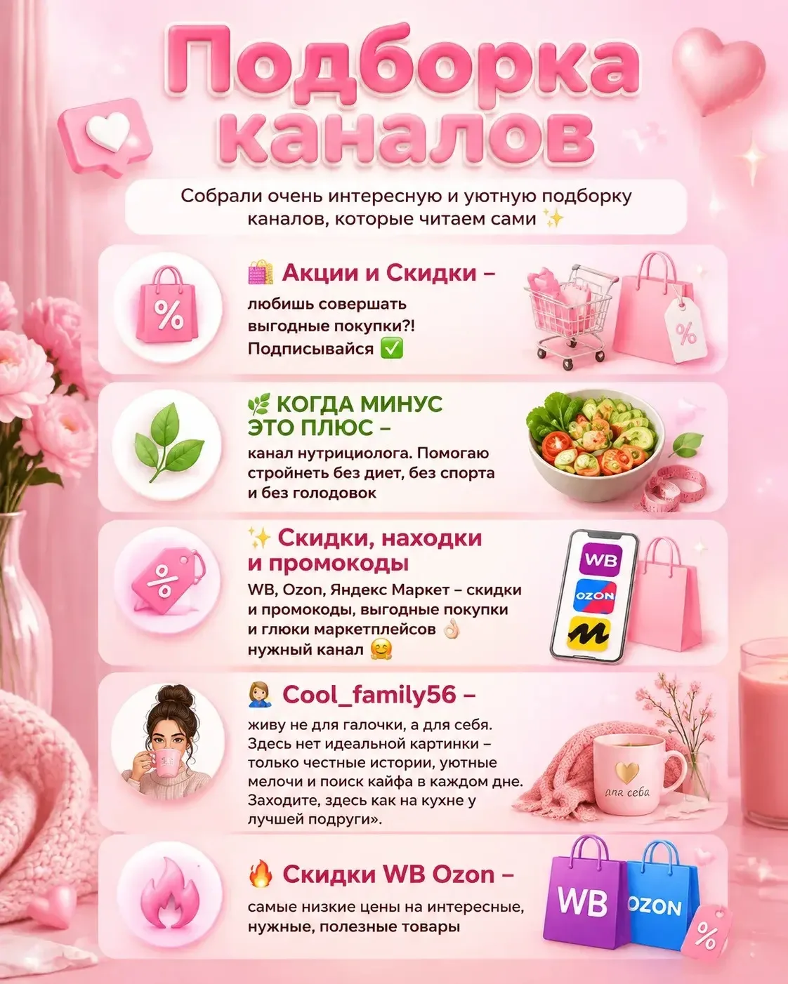 Собрали очень интересную и уютную подборку каналов, которые читаем сами ✨