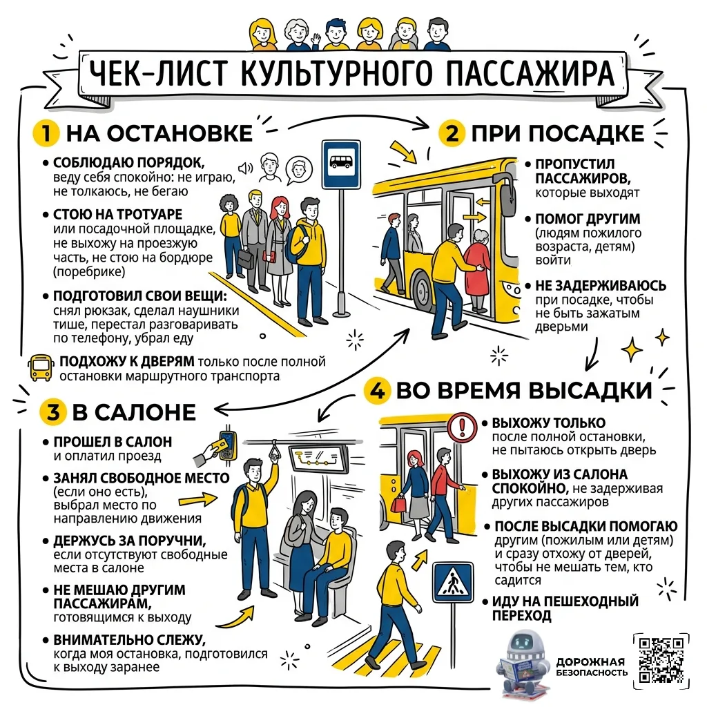 ✅Чек-листы культурного пешехода и пассажира. Проверь себя!