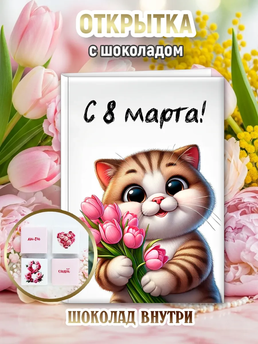 🟩 60% Открытка 8 марта с шоколадом | CandyBoom