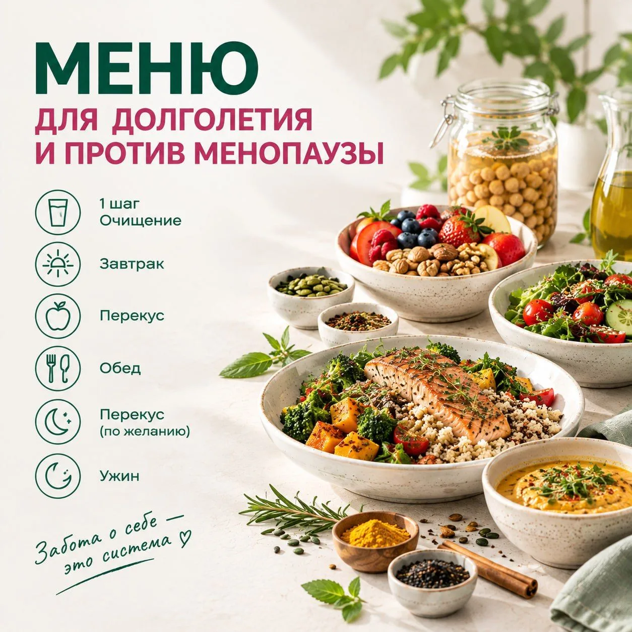 Меню для долголетия и против менопаузы