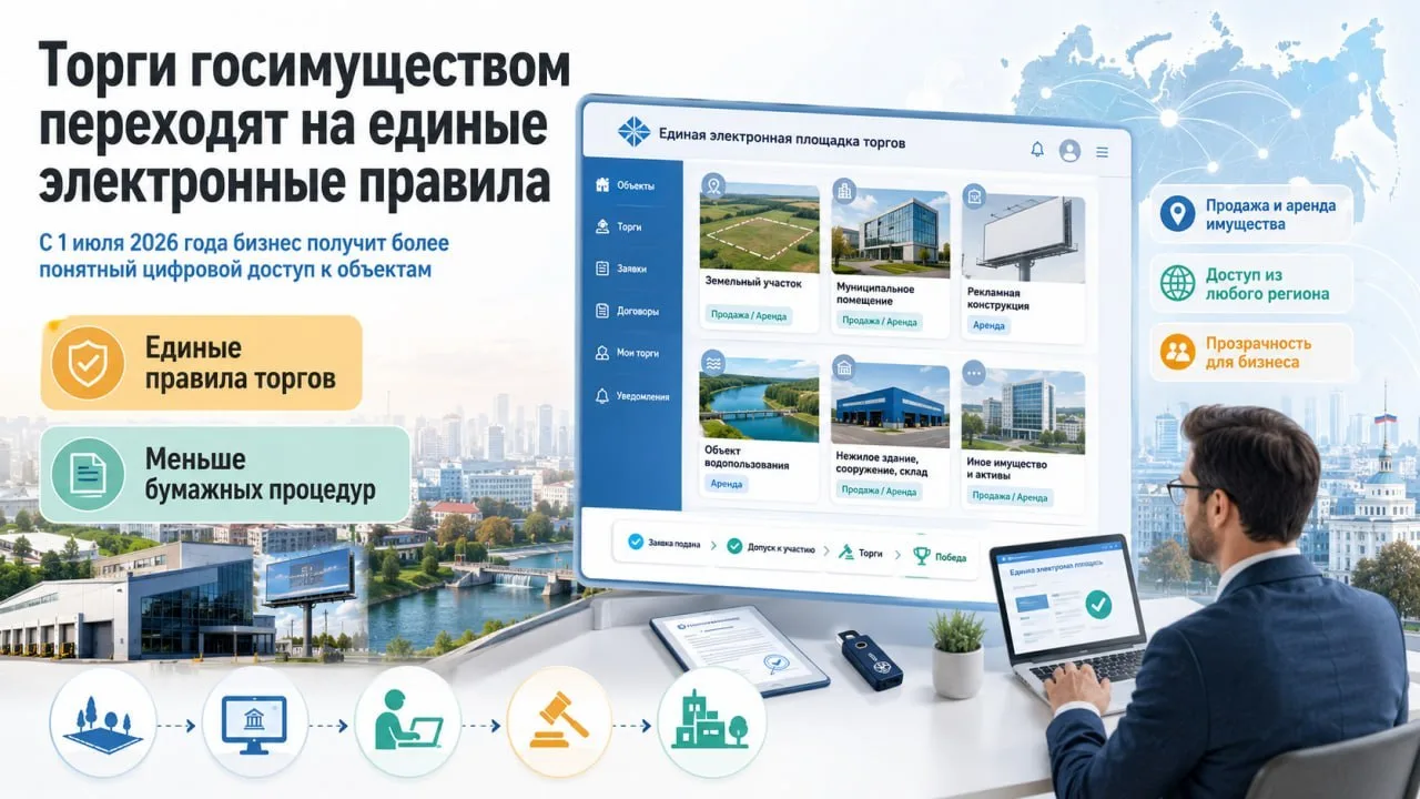 С 1 июля 2026 года в России вводятся единые электронные правила торгов по продаже и аренде государст