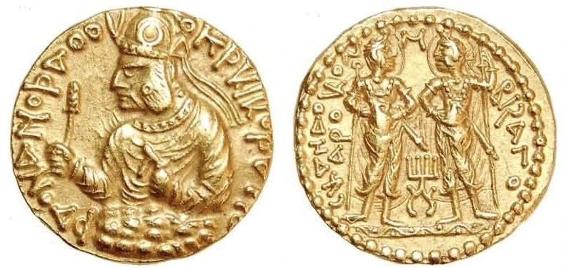 Kushan AV Dinar, Huvishka with Skando-Komaro and Bizago