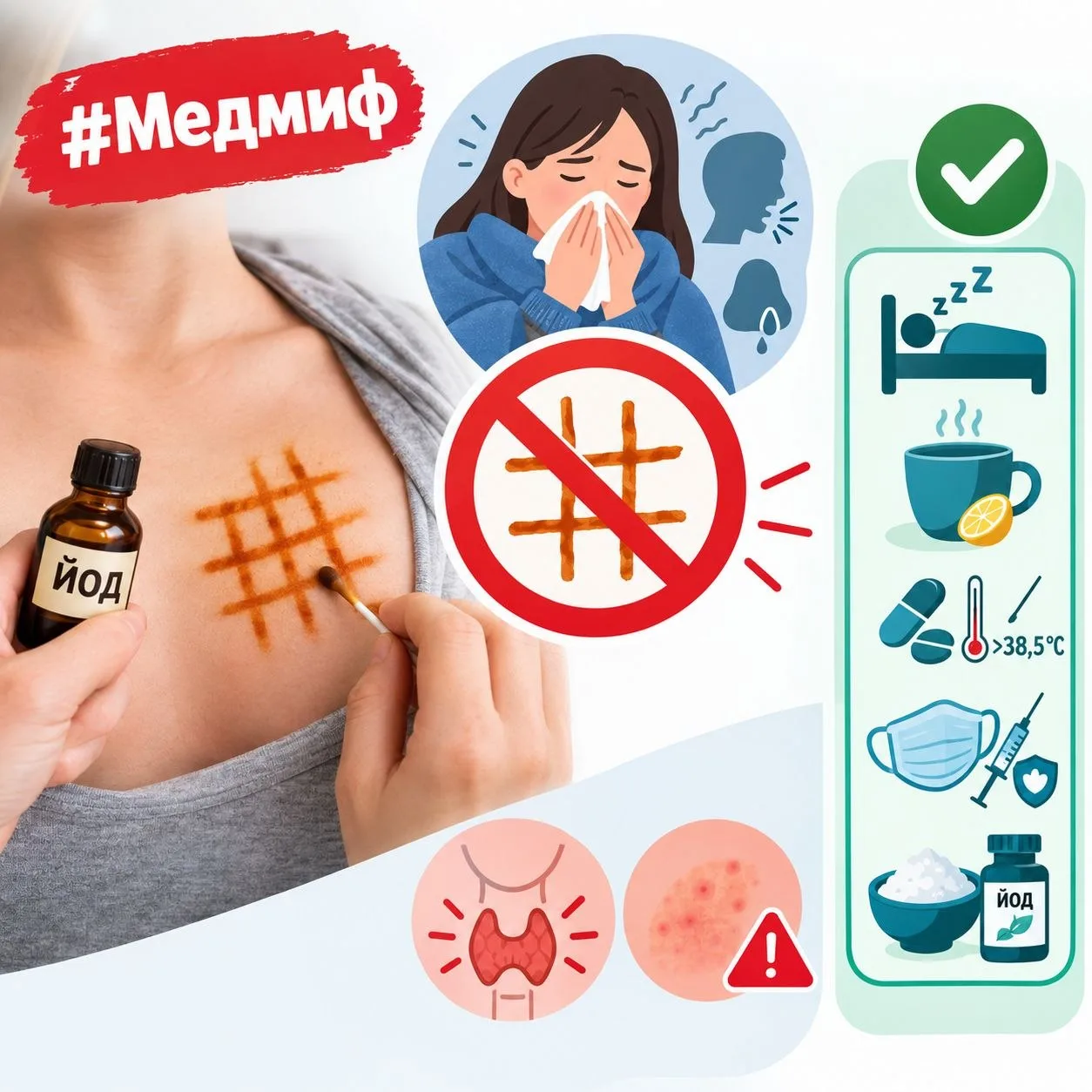 👁️ «Йодная сетка лечит насморк и кашель»: опасный миф