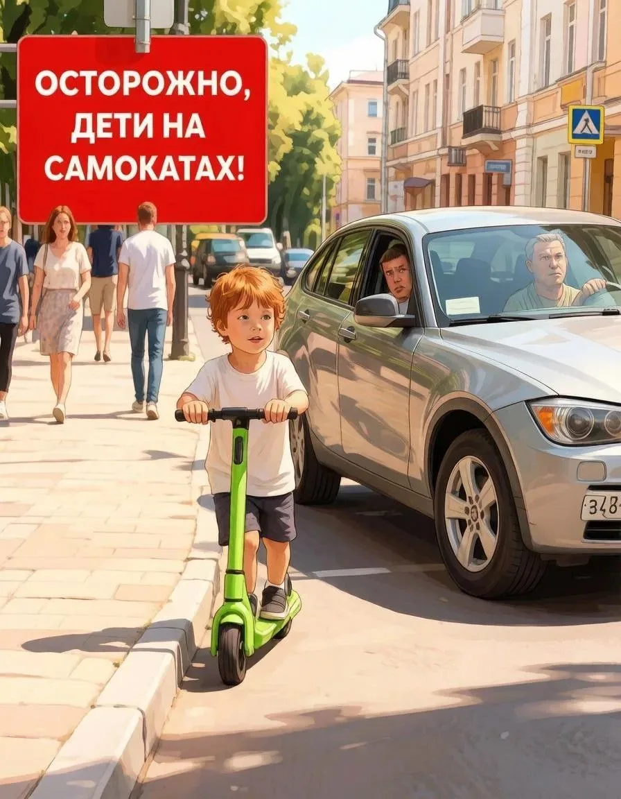 В районном центре сейчас часто можно увидеть маленьких детей, мчащихся на электросамокатах на большо