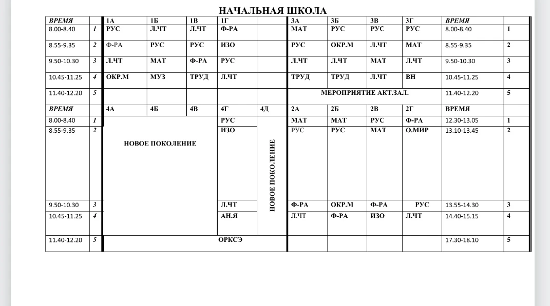 Расписание уроков на пятницу 22.05