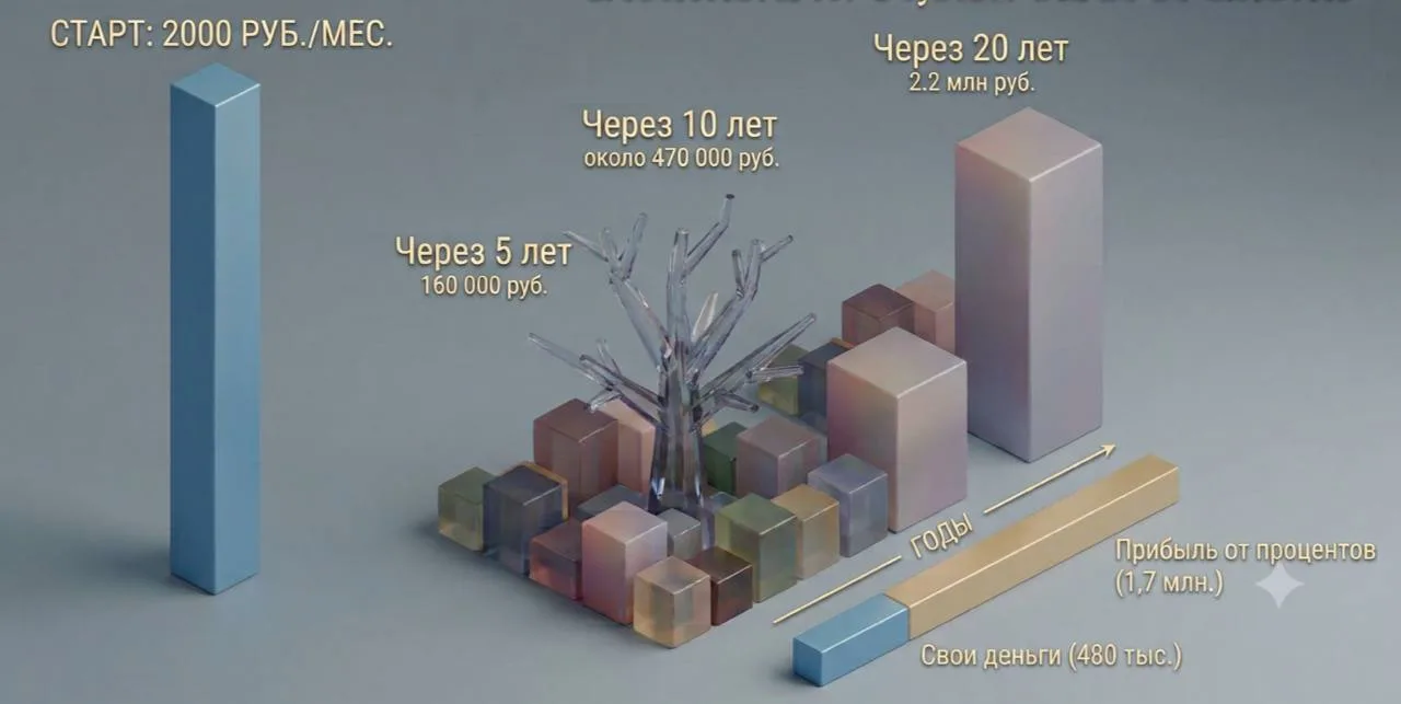 Если вы будете откладывать 2000 рублей в месяц