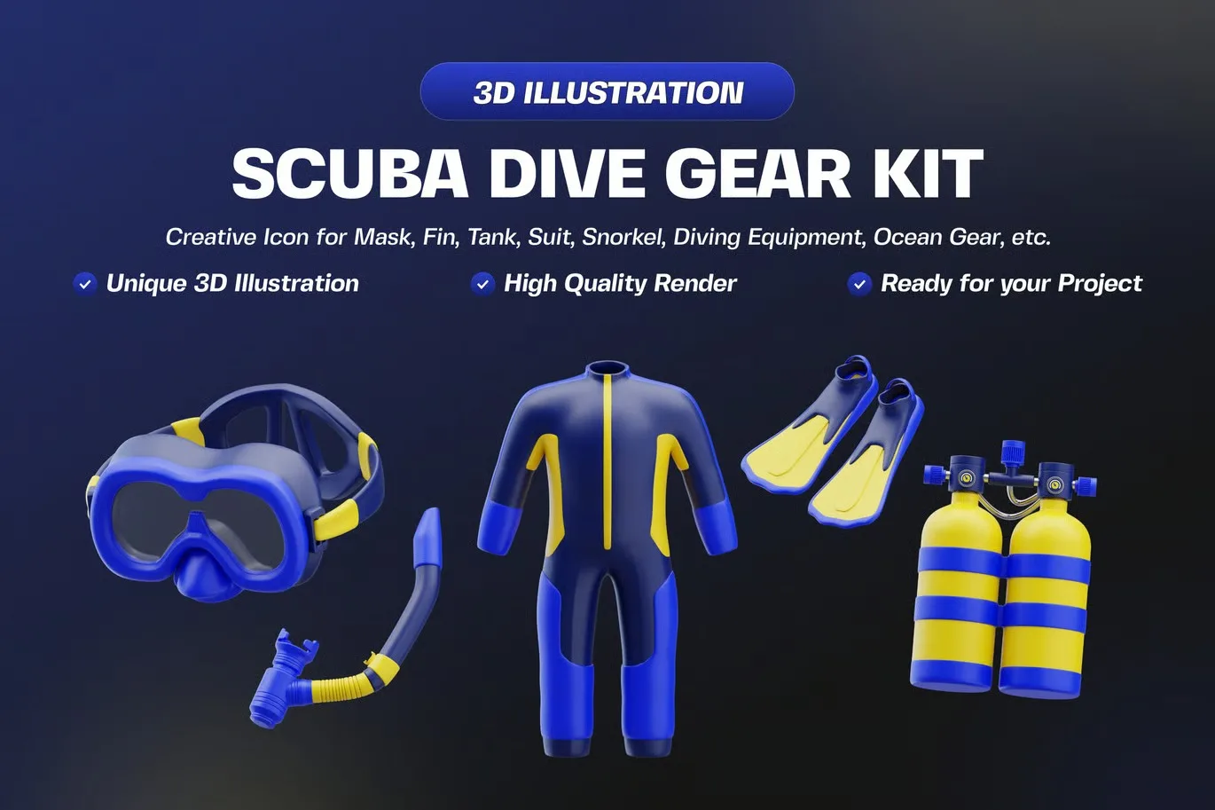 ✅ Scuba Dive Gear Kit 3D Illustration Pack