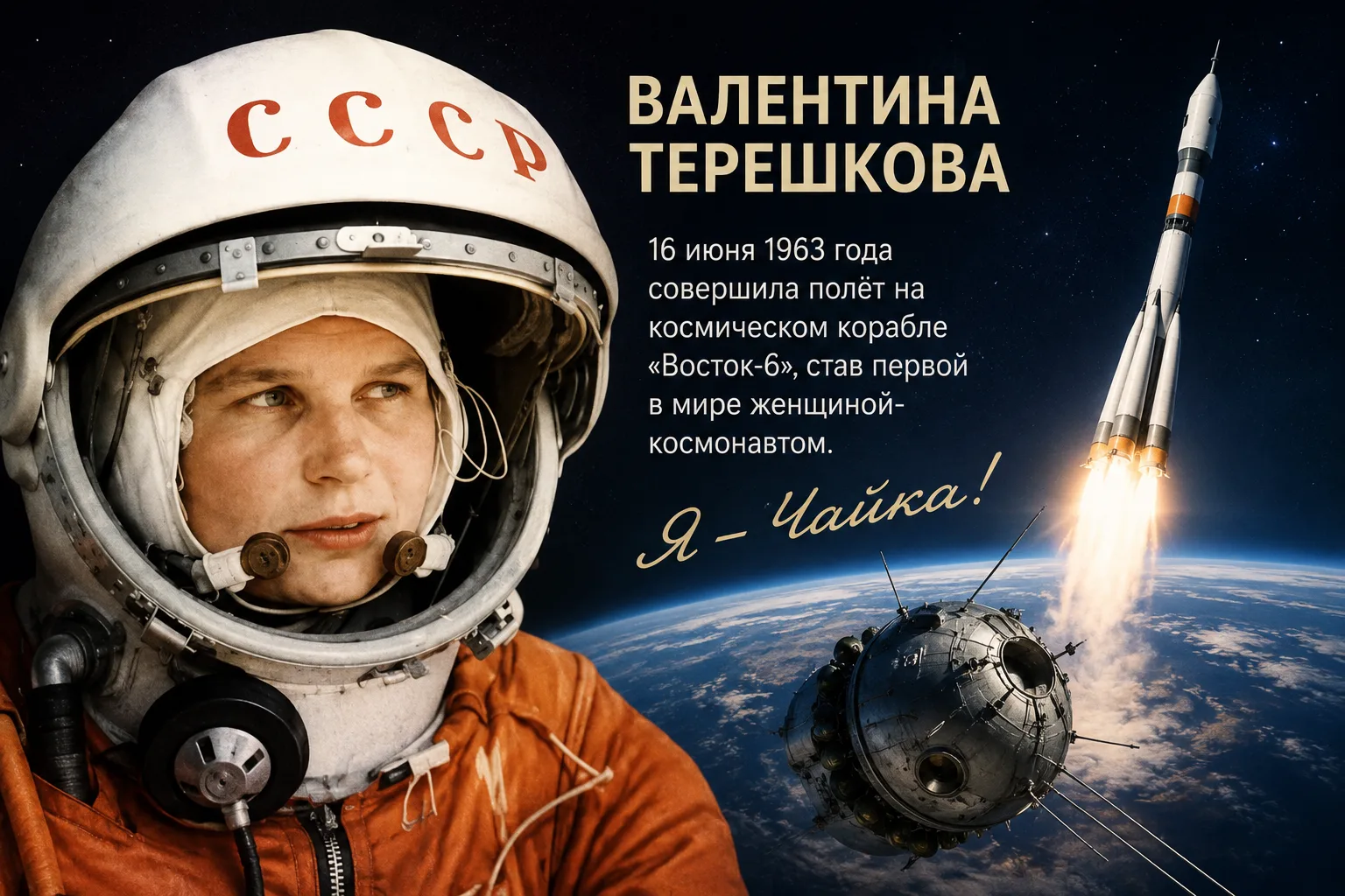 16 июня 1963 года в космос отправилась первая женщина в истории — Валентина Терешкова.

На корабле «