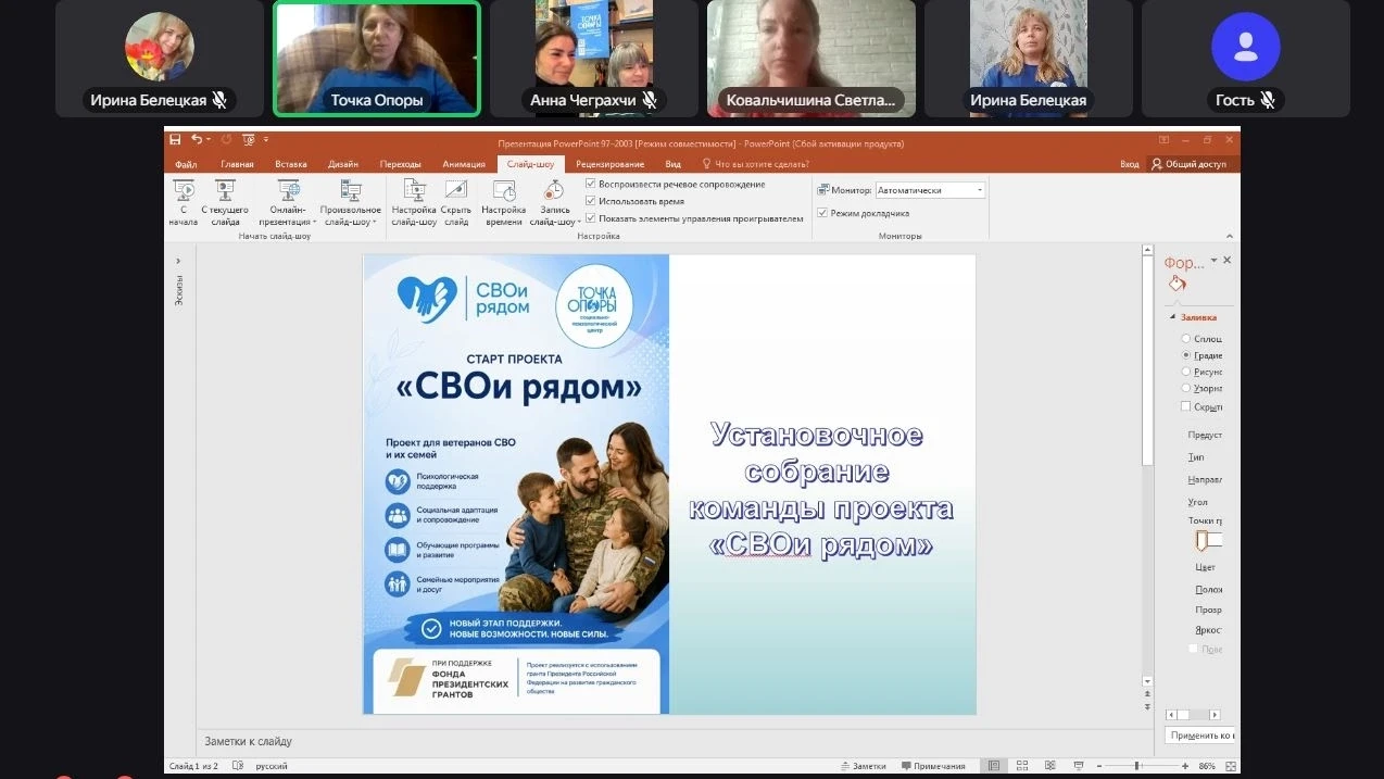 Состоялось установочное собрание команды проекта «СВОи  рядом» АНО «СПЦ «ТОЧКА ОПОРЫ», ...