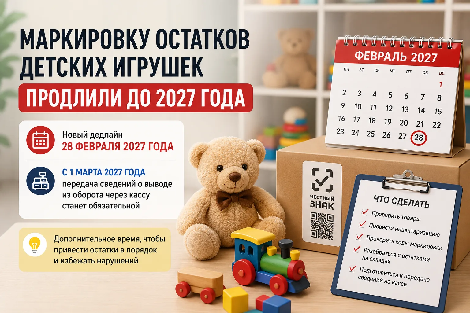 🚨 Маркировку остатков детских игрушек продлили до 2027 года