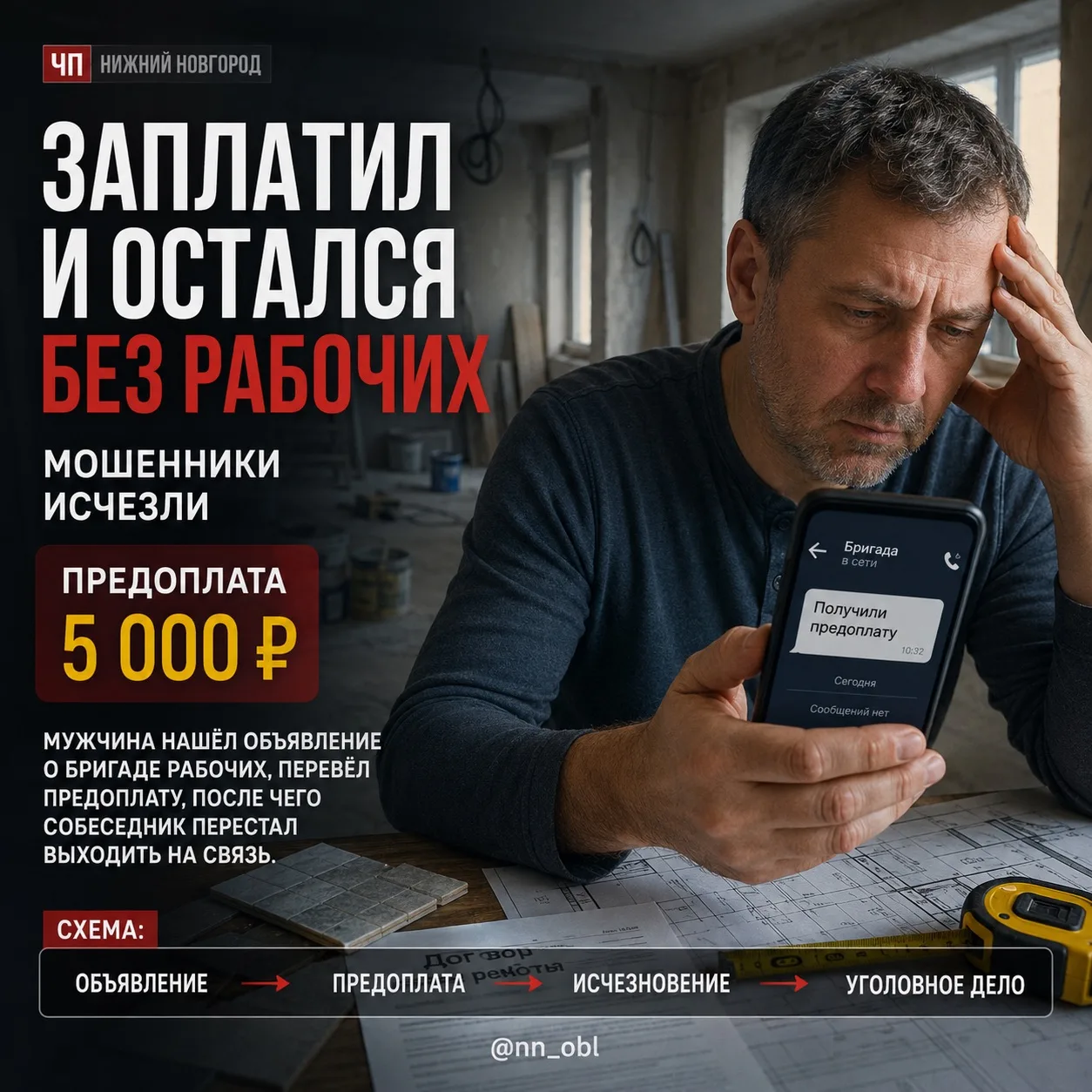 В Нижнем Новгороде мужчина лишился денег при найме рабочих

💬 С заявлением о мошенничестве в полици